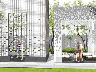 Modern Pavilion Hollow Landscape Pavilion Demonstration Area Hollow Perforated Gallery Frame 3d model