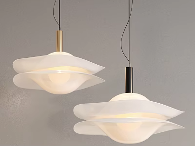 Modern Minimalist Pendant Lights With White Double Layer Shade And Metal Rod Design 3d model