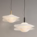 Modern Minimalist Pendant Lights With White Double Layer Shade And Metal Rod Design