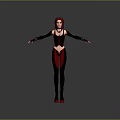 3D Female Character With Purple Hair Black Red Bodysuit Standing On Patterned Circular Platform