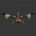 Fantasy Mythical Creature Character With Large Golden Green Wings Clawed Limbs And Blue Body