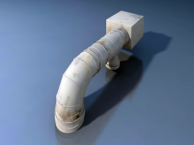 White Curved Pipe With Square Connector And Stained Surface On Blue Background 3d model