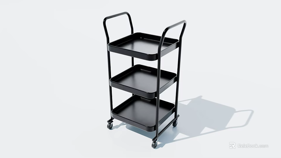 Sturdy Black Three Tier Utility Cart With Wheels For Mobile Storage 3d model 