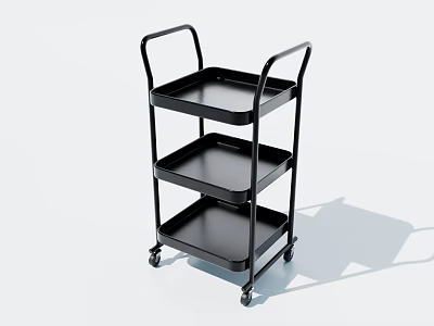 Sturdy Black Three Tier Utility Cart With Wheels For Mobile Storage 3d model