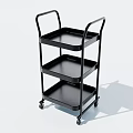 Sturdy Black Three Tier Utility Cart With Wheels For Mobile Storage 3d model