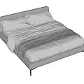 Modern Double Bed With Upholstered Headboard Black Metal Legs And White Bedding