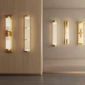 Modern Gold Wall Lamps With Glass Elements On Wooden And Beige Interior Walls