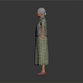 Elderly Woman with Gray Hair Wearing Green Patterned Dress Gray Vest Pink Shoes Arms Outstretched