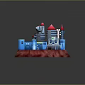 Futuristic Sci Fi Castle Base With Blue Structures Red Towers And Antenna 3d model