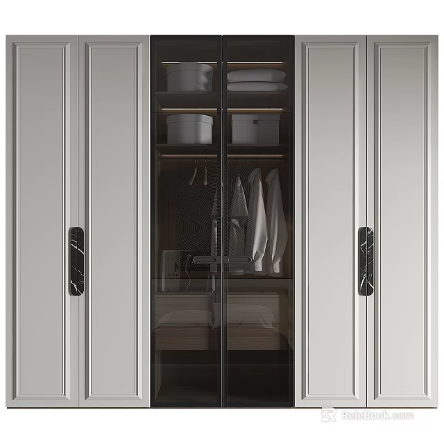 Modern Wardrobe Design With Glass Doors Hanging Space And Shelf Storage 3d model 