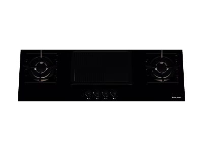 Black Kitchen Gas Hob With Two Burners And Electric Induction Cooktop Panel 3d model