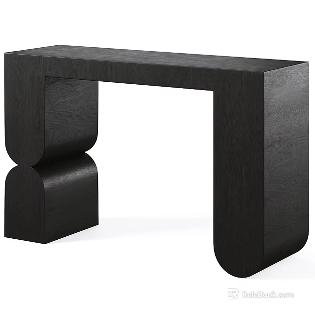 Modern Black Console Table With Unique Geometric Design And Curved Base Support 3d model 