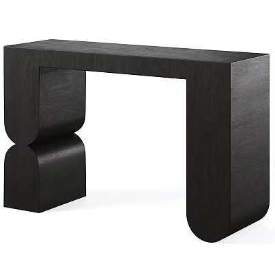 Modern Black Console Table With Unique Geometric Design And Curved Base Support 3d model