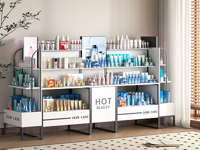 Modern Multi Layer Display Shelves With Organized Skin Care Products And Hot Labels 3d model