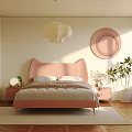 Cozy Kids Room With Pink Bed Round Wall Decor Pendant Light Sunlight And Green Plant