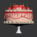 Elegant Pink Cake Decorated With Fresh Cherries Buttercream Frosting And Sugar Drizzle On White Stand