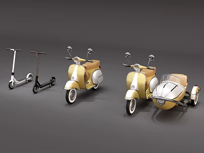 Classic Motorcycle Collection Featuring Retro Scooter And Sidecar With Stylish Design 3d model