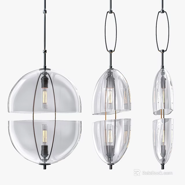 Modern Glass Pendant Lights With Spherical Oval Shapes And Metal Frame Design 3d model 