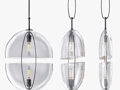 Modern Glass Pendant Lights With Spherical Oval Shapes And Metal Frame Design 3d model