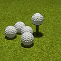 Sports Equipment Featuring Several Golf Balls On Tee And Green Grass Surface