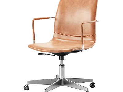 Brown Leather Office Chair With Metal Frame Swivel Wheels Modern Design 3d model