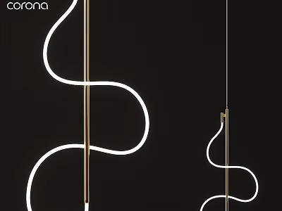 Modern Curved Pendant Lights with Golden Metal and White Light Lines in Sleek Contemporary Design 3d model