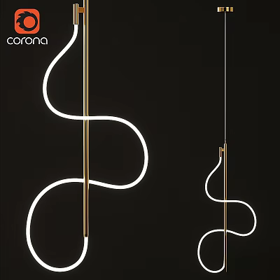 Modern Curved Pendant Lights with Golden Metal and White Light Lines in Sleek Contemporary Design 3d model
