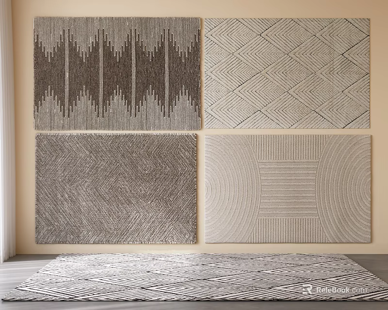 Modern Square Rugs with Geometric Patterns in Gray Beige Neutral Tones for Interior Design 3d model 