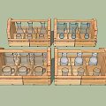 Stylish Wine Bottles and Glasses Neatly Arranged in Wooden Storage Crates