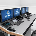 Modern Monitoring Control Desk With Multiple Screens And Ergonomic Office Chairs
