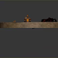 Circular Sand Platform With Damaged Orange And Brown Vehicles And Black Smoke