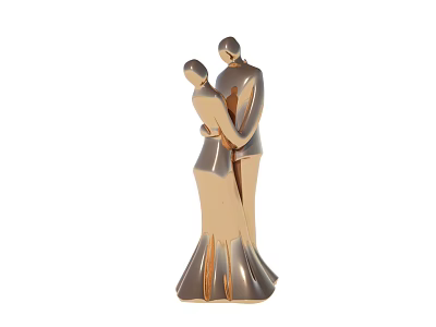 Golden Couples Embracing Statue With Smooth Metallic Finish Design 3d model