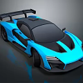 Blue Sports Car With Black Stripes And Rear Wing Sleek Design