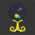 Space Themed Decorative Ornament Set With Transparent Globe Yellow Curved Base And Inner Planets Asteroid