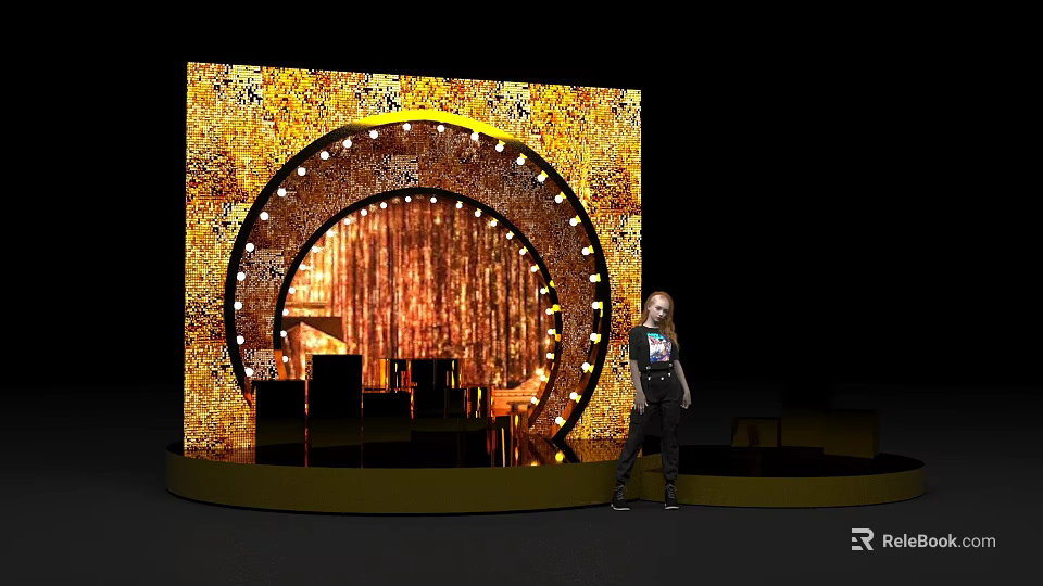 Popular Photo Check in Spot With Golden Circular Arch And String Lights Decoration 3d model 