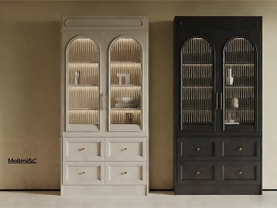 Modern White And Black Bookcase With Glass Doors Drawers And Decorative Items 3d model