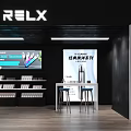 RELX Store Interior With Modern Display Shelves Digital Screens And Bar Stools