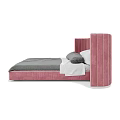 Upholstered Double Bed With Striped Headboard In Multiple Colors And Pillows 3d model