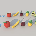 High Poly and Low Poly Fruit Collection Including Apple Banana Cherry Pineapple and Avocado 3d model
