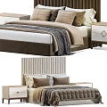 Modern Double Bed With Textured Headboard Brown Quilt And Wooden Nightstands