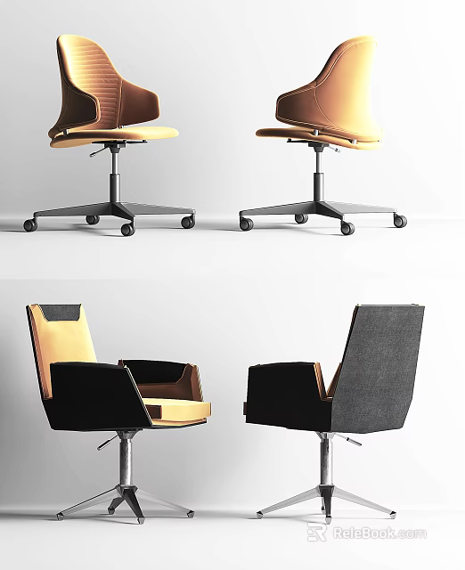 Modern Office Chair With Yellow Black Upholstery Armrests And Rolling Wheels 3d model 