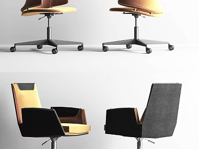 Modern Office Chair With Yellow Black Upholstery Armrests And Rolling Wheels 3d model