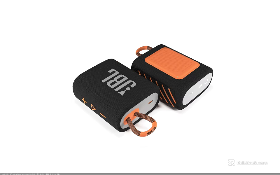 JBL Portable Speakers with Black and Orange Design and Carabiner Loop for Outdoor Use 3d model 