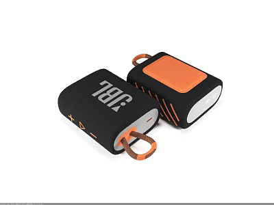 JBL Portable Speakers with Black and Orange Design and Carabiner Loop for Outdoor Use 3d model