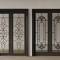 Black Framed Double Doors With Decorative Glass Patterns And Unique Designs 3d model