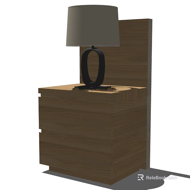 Modern Wooden Bedside Table With Stylish Lamp On Top Surface 3d model
