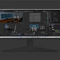 Modern Electronic Monitor Displaying 3D Modeling Software With Multiple Viewports And Tools