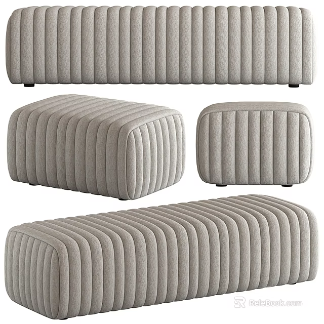 Light Gray Fabric Sofa Stool With Vertical Stripes In Multiple Angles 3d model 