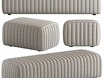 Light Gray Fabric Sofa Stool With Vertical Stripes In Multiple Angles 3d model