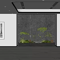 Modern Open Office Interior With Stone Wall Green Plants Water Feature Desk And Office Chairs